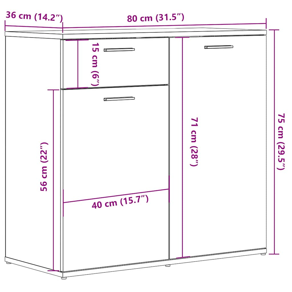 Dressoir 80x36x75 cm bewerkt hout artisanaal eikenkleur - AllerleiShop