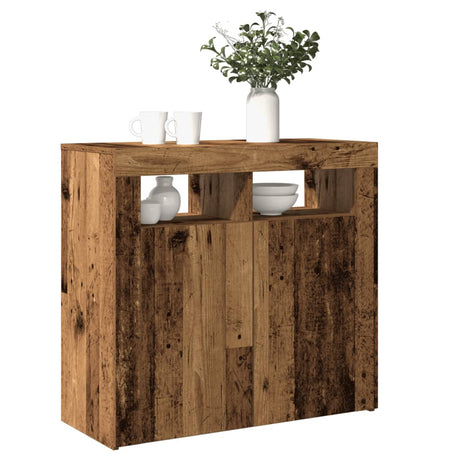 Dressoir met LED-verlichting 80x35x75 cm bewerkt hout oud hout - AllerleiShop