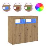 Dressoir met LED 80x35x75 cm bewerkt hout artisanaal eiken - AllerleiShop