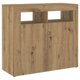 Dressoir met LED 80x35x75 cm bewerkt hout artisanaal eiken - AllerleiShop