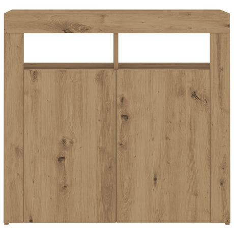 Dressoir met LED 80x35x75 cm bewerkt hout artisanaal eiken - AllerleiShop