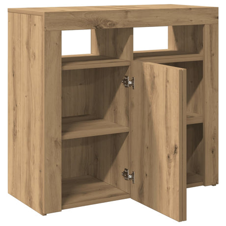 Dressoir met LED 80x35x75 cm bewerkt hout artisanaal eiken - AllerleiShop