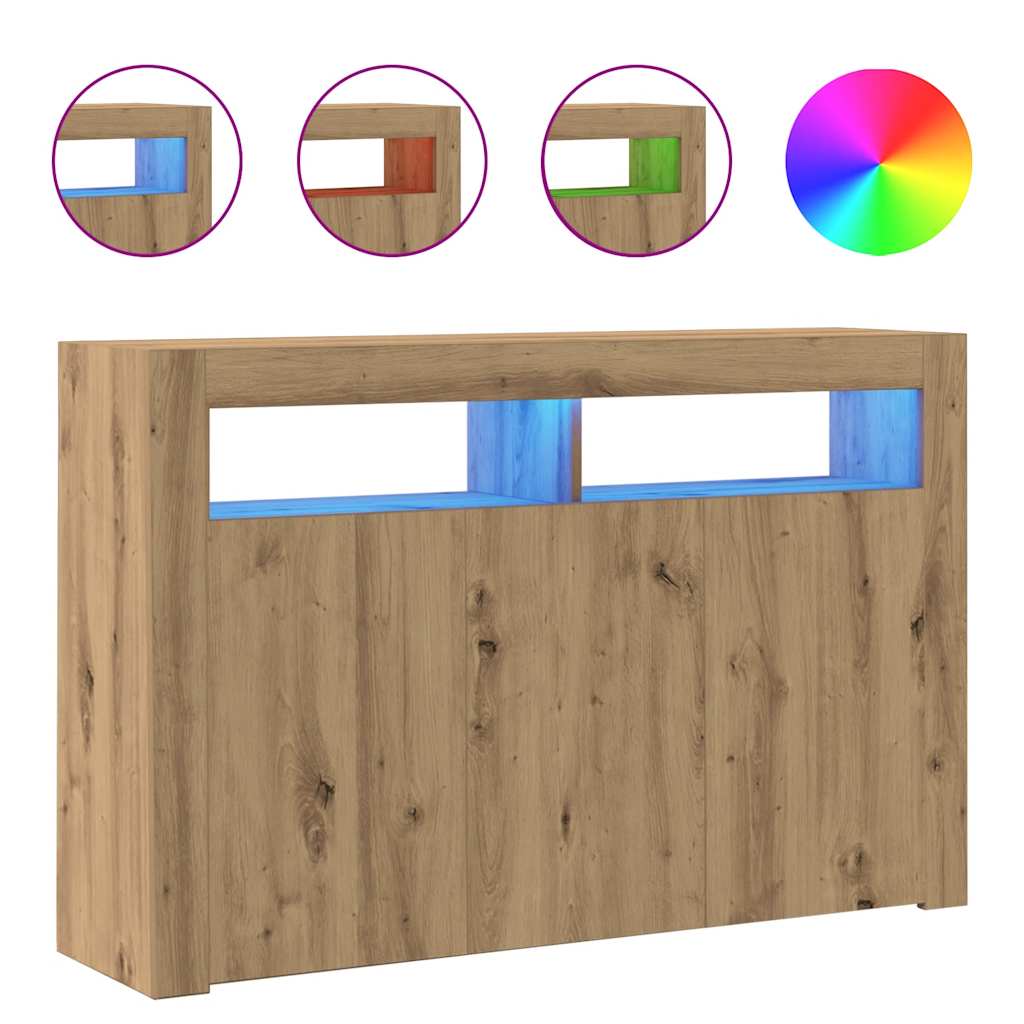 Dressoir met LED 115,5x30x75 cm bewerkt hout artisanaal eiken - AllerleiShop