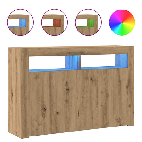 Dressoir met LED 115,5x30x75 cm bewerkt hout artisanaal eiken - AllerleiShop