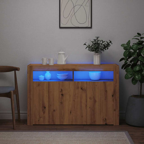 Dressoir met LED 115,5x30x75 cm bewerkt hout artisanaal eiken - AllerleiShop