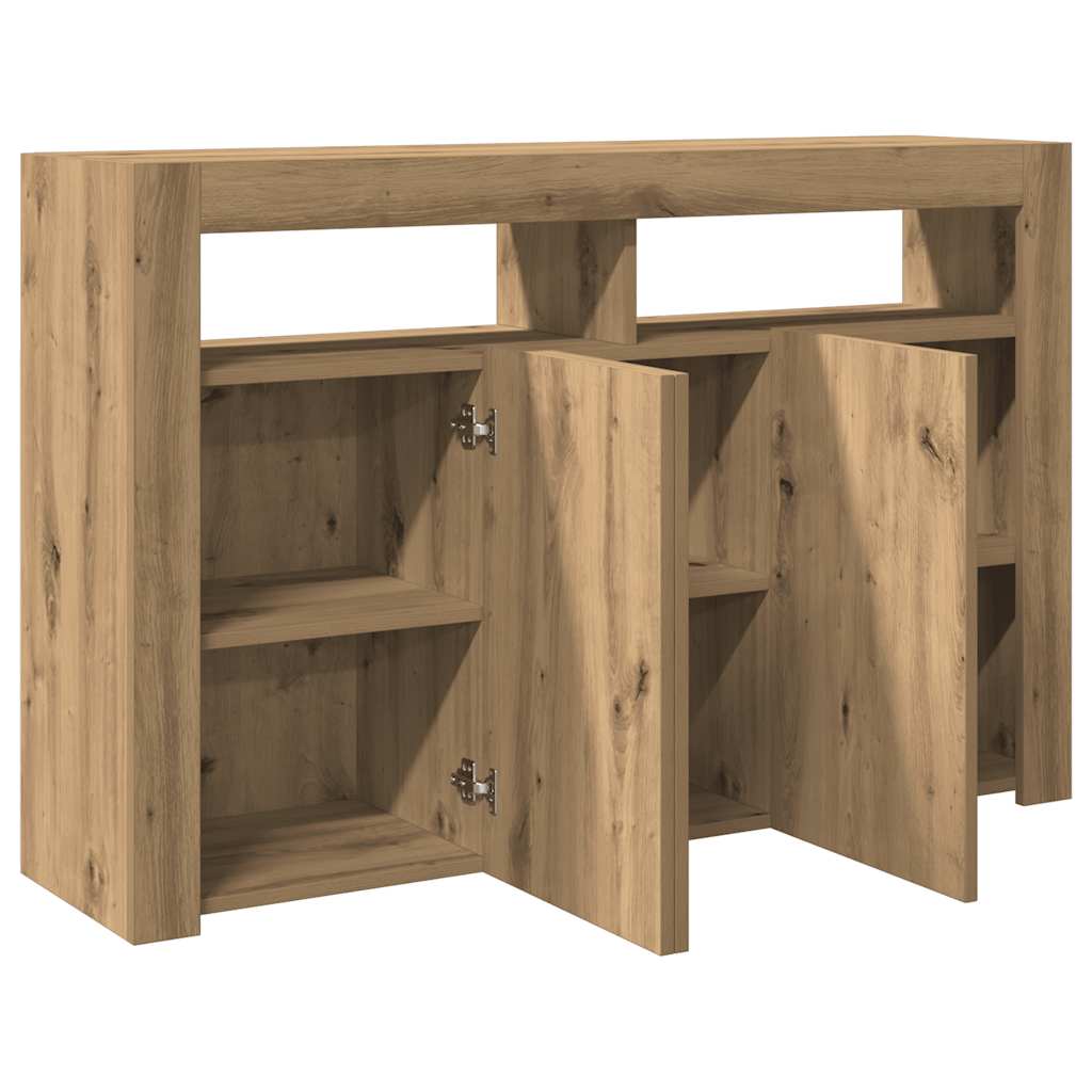 Dressoir met LED 115,5x30x75 cm bewerkt hout artisanaal eiken - AllerleiShop