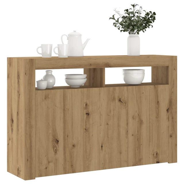 Dressoir met LED 115,5x30x75 cm bewerkt hout artisanaal eiken - AllerleiShop