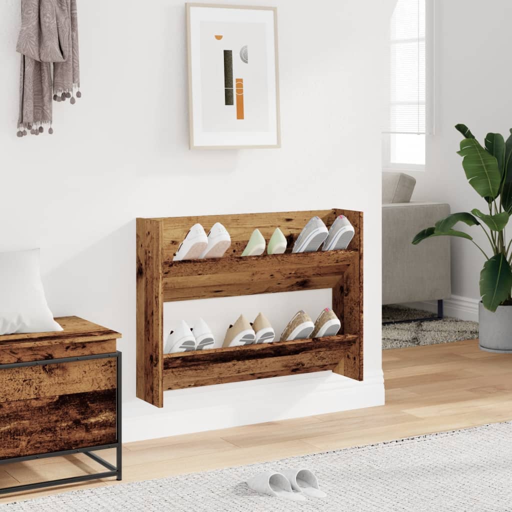 Wandschoenenkast 80x18x60 cm bewerkt hout oud houtkleurig - AllerleiShop