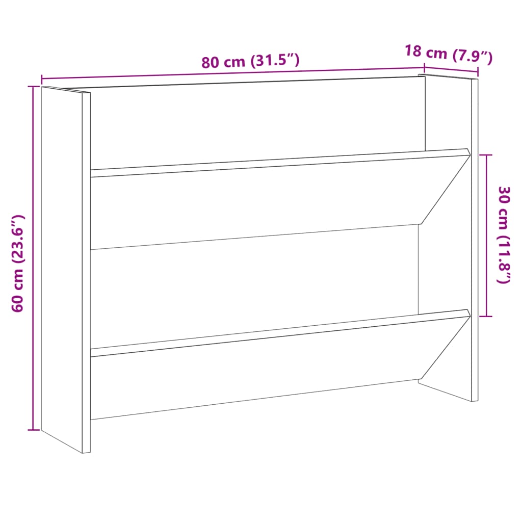 Wandschoenenkast 80x18x60 cm bewerkt hout oud houtkleurig - AllerleiShop