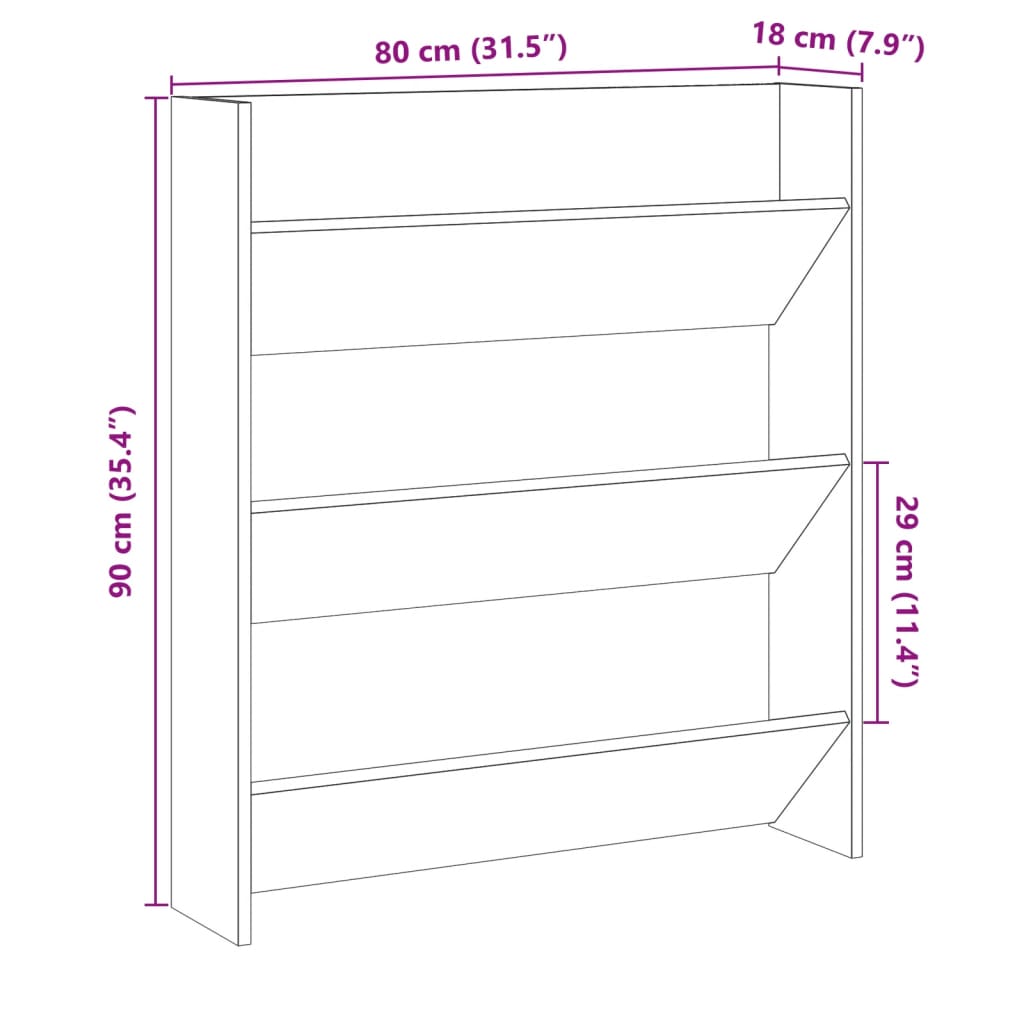 Wandschoenenkast 80x18x90 cm bewerkt hout oud houtkleurig - AllerleiShop