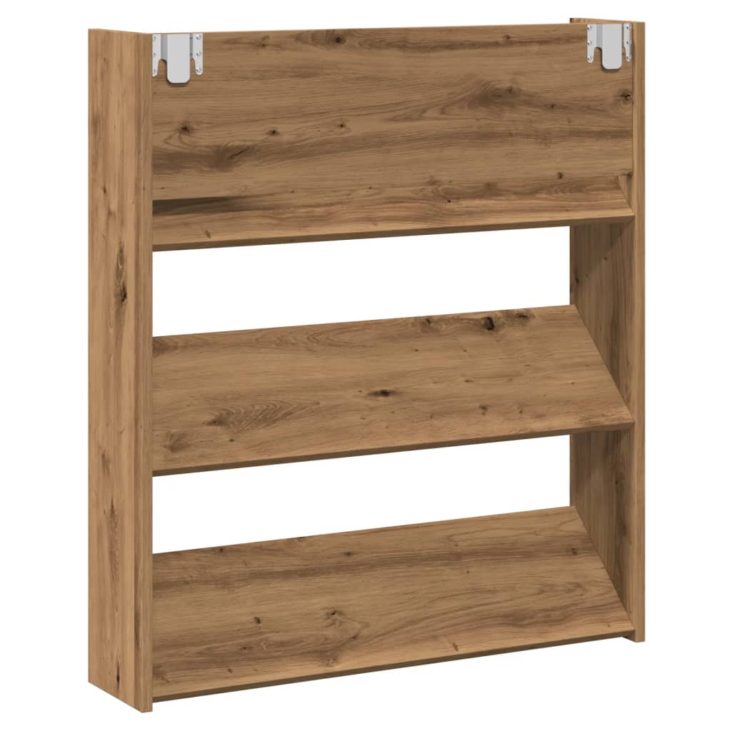 Wandschoenenkast 80x18x90 cm bewerkt hout artisanaal eikenkleur - AllerleiShop