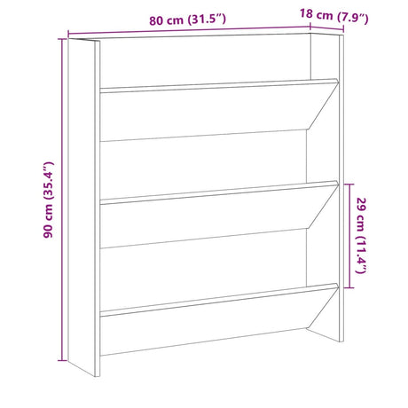 Wandschoenenkast 80x18x90 cm bewerkt hout artisanaal eikenkleur - AllerleiShop