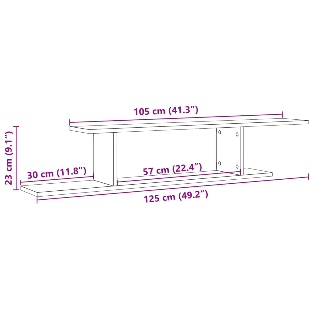 Tv-wandschap 125x18x23 cm bewerkt hout oud houtkleurig - AllerleiShop