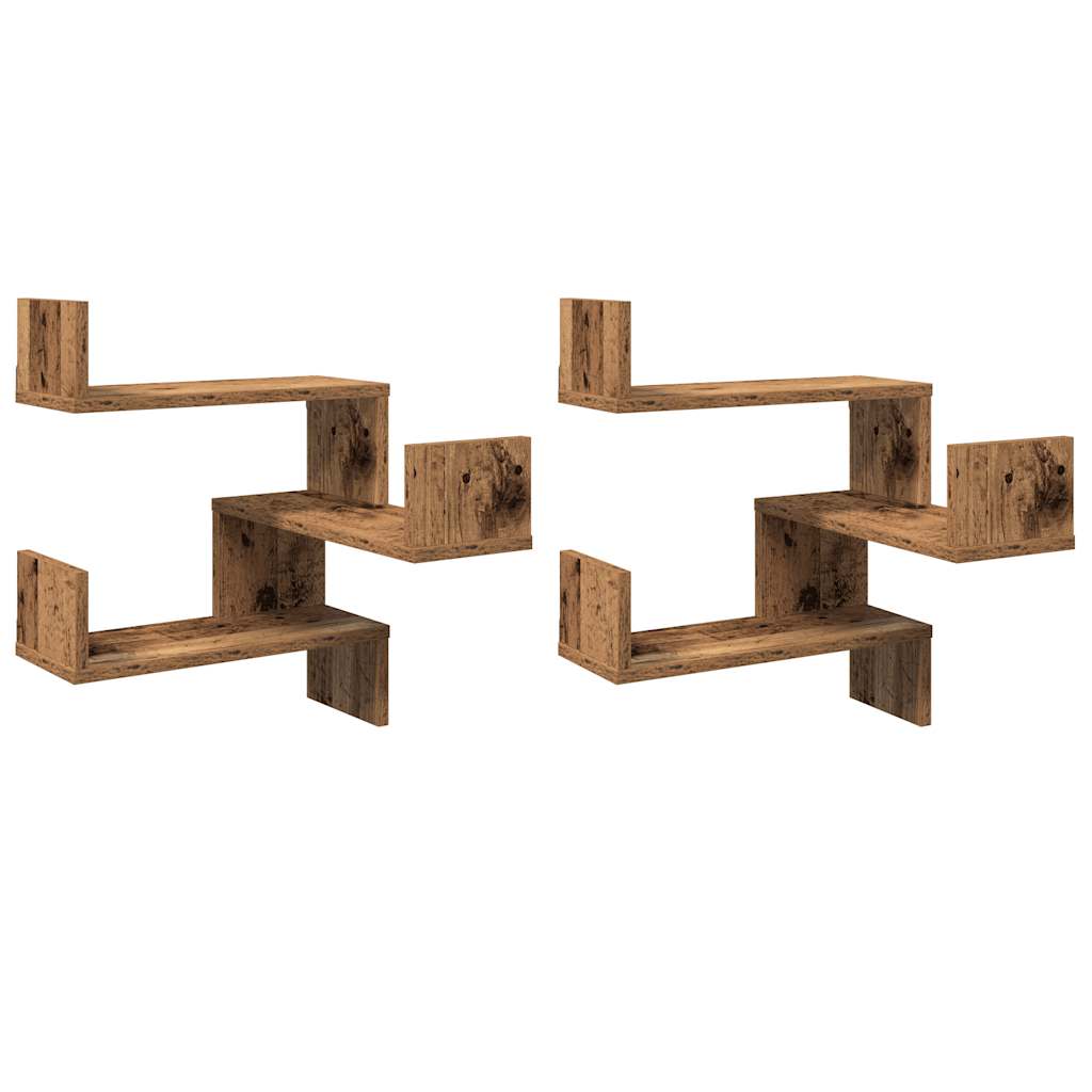 Hoekwandschappen 2 st 40x40x49,5 cm bewerkt hout oud houtkleur - AllerleiShop