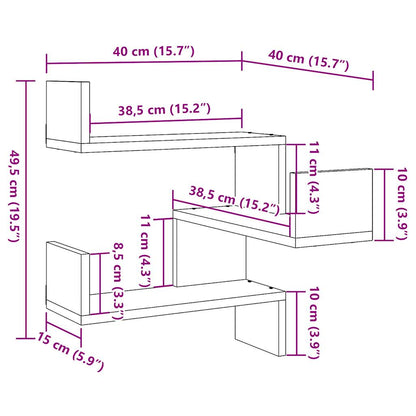 Hoekwandschappen 2 st 40x40x49,5 cm bewerkt hout oud houtkleur - AllerleiShop