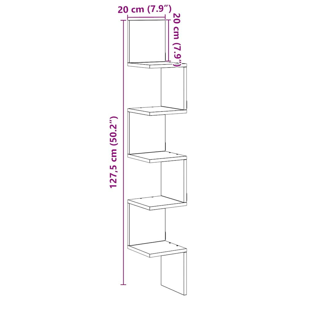 Hoekwandschap 20x20x127,5 cm bewerkt hout oud houtkleurig - AllerleiShop