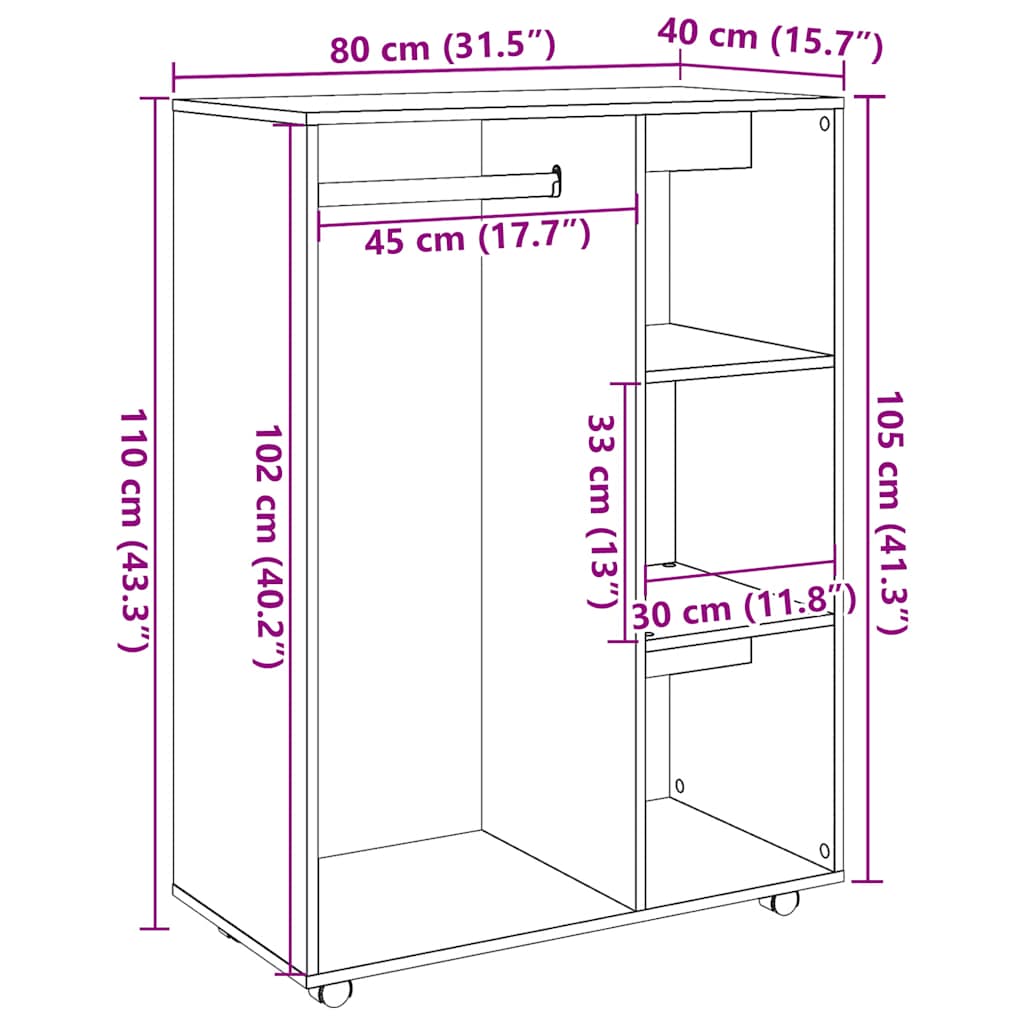 Kledingkast 80x40x110 cm bewerkt hout artisanaal eikenkleur - AllerleiShop