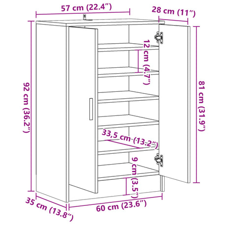 Schoenenkast 60x35x92 cm bewerkt hout oud houtkleurig - AllerleiShop