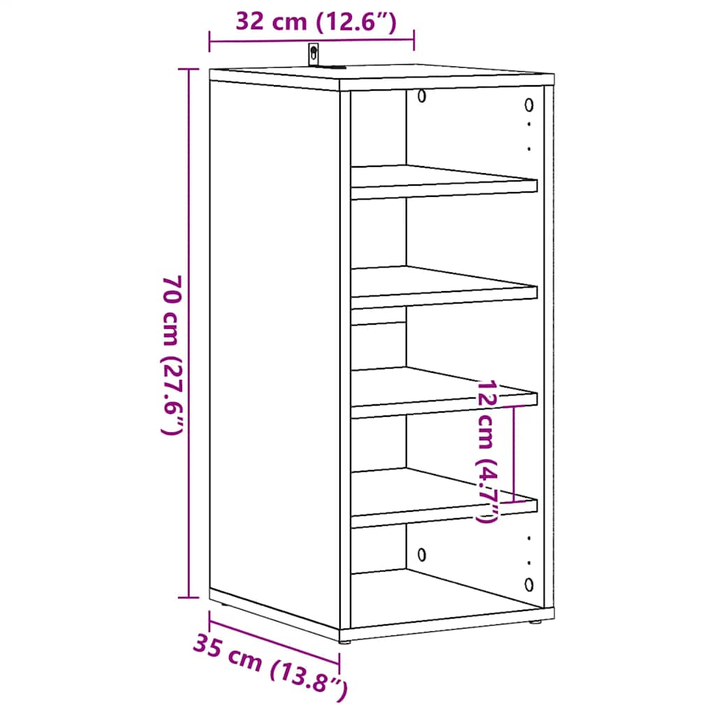 Schoenenkast 32x35x70 cm bewerkt hout artisanaal eikenkleur