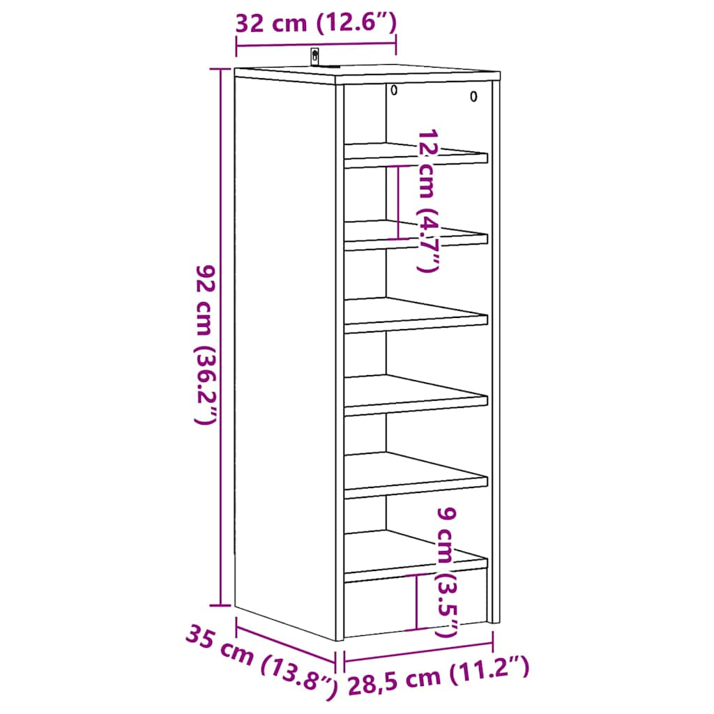 Schoenenkast 32x35x92 cm bewerkt hout artisanaal eikenkleur