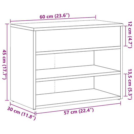 Schoenenbank 60x30x45 cm bewerkt hout oud houtkleurig - AllerleiShop