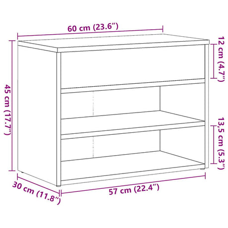 Schoenenbankje 60x30x45 cm bewerkt hout artisanaal eikenkleur - AllerleiShop