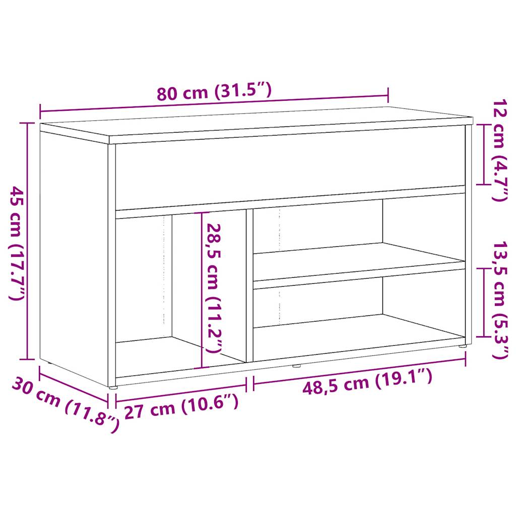 Schoenenbank 80x30x45 cm bewerkt hout oud houtkleurig - AllerleiShop