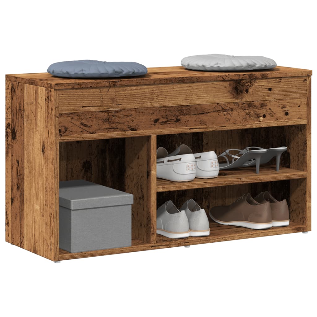 Schoenenbank 80x30x45 cm bewerkt hout oud houtkleurig - AllerleiShop