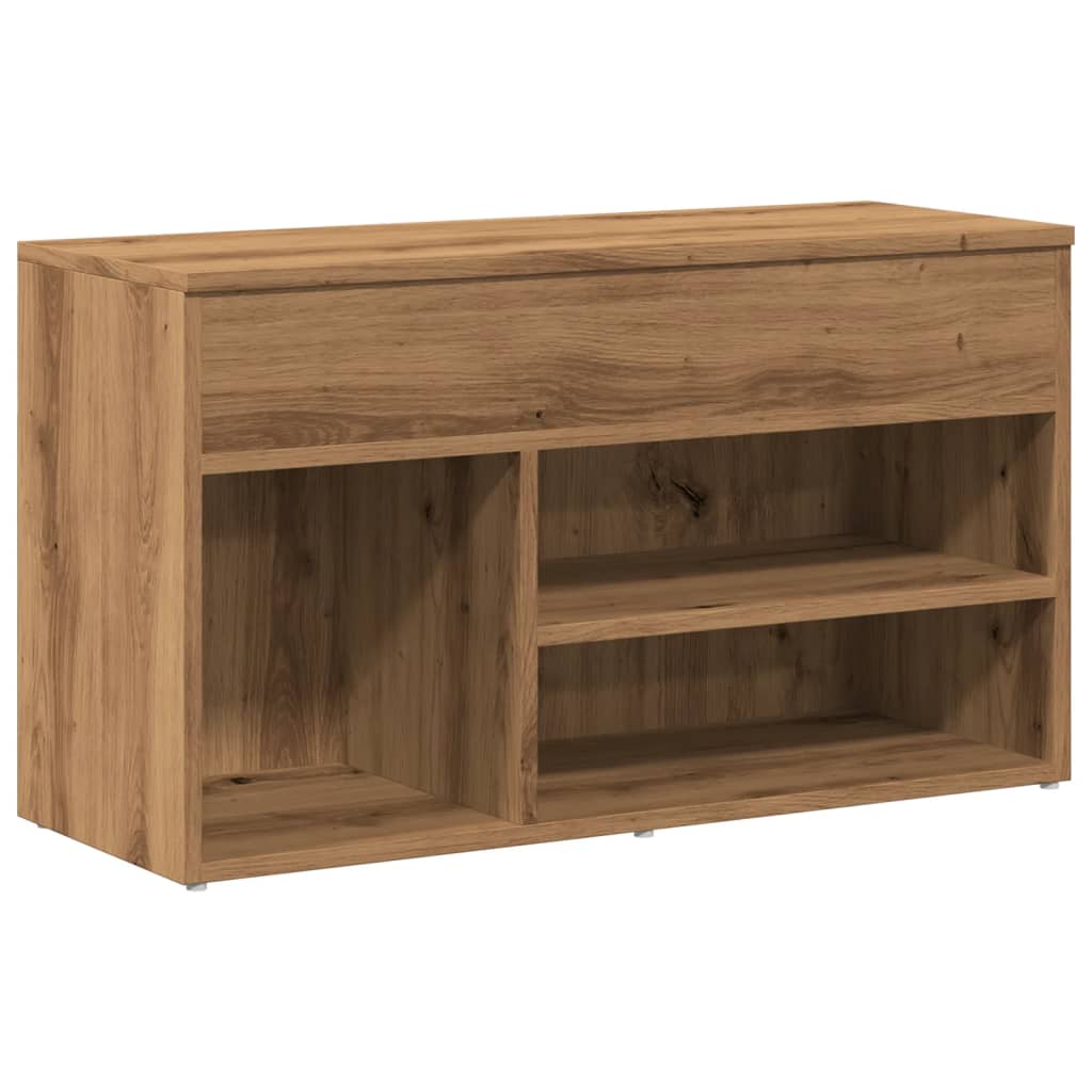 Schoenenbankje 80x30x45 cm bewerkt hout artisanaal eikenkleur