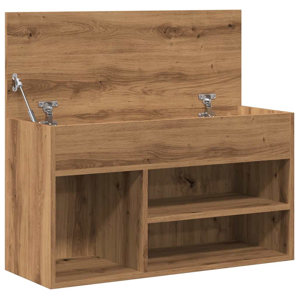 Schoenenbankje 80x30x45 cm bewerkt hout artisanaal eikenkleur