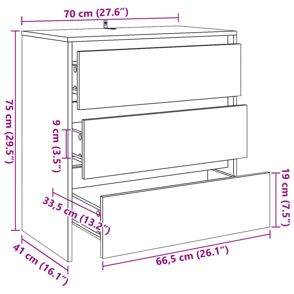 Dressoir 70x41x75 cm bewerkt hout oud houtkleurig - AllerleiShop