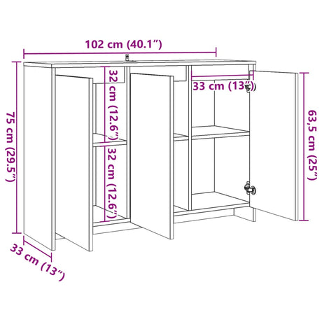 Dressoir 102x33x75 cm bewerkt hout oud houtkleurig - AllerleiShop