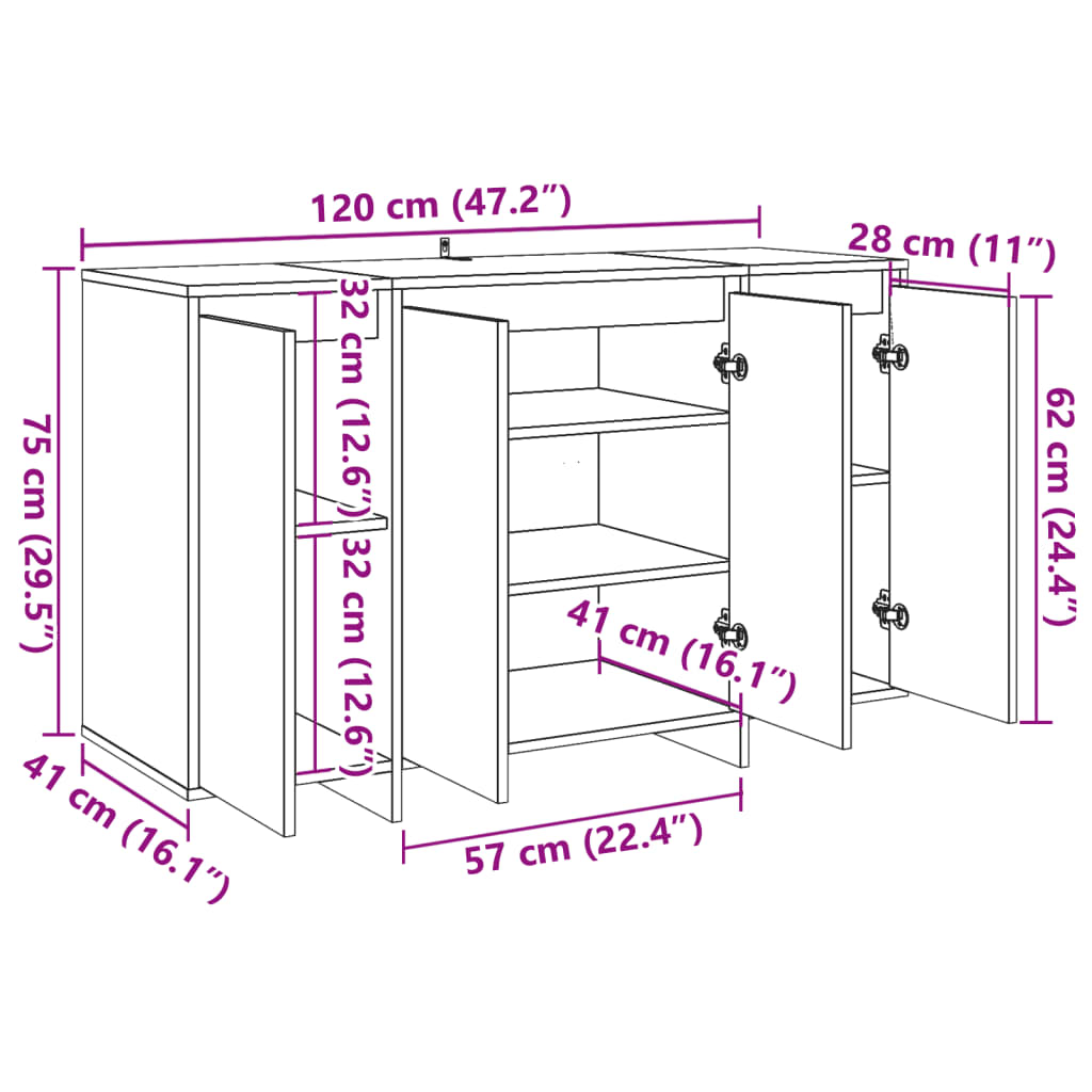 Dressoir 120x41x75 cm bewerkt hout artisanaal eikenkleurig - AllerleiShop