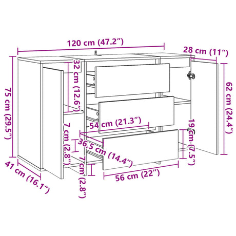 Dressoir 120x41x75 cm bewerkt hout artisanaal eikenkleur - AllerleiShop