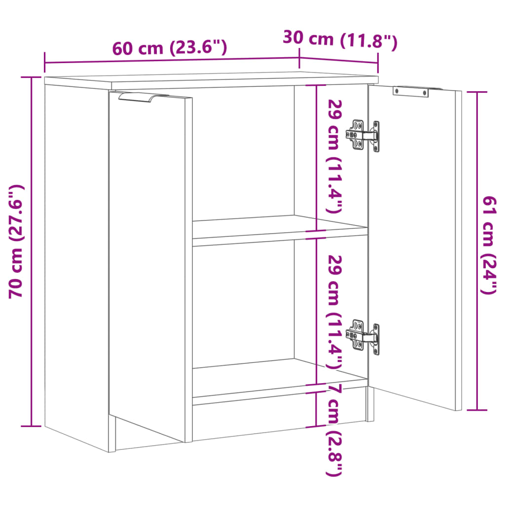 Dressoir 60x30x70 cm bewerkt hout artisanaal eikenkleurig - AllerleiShop