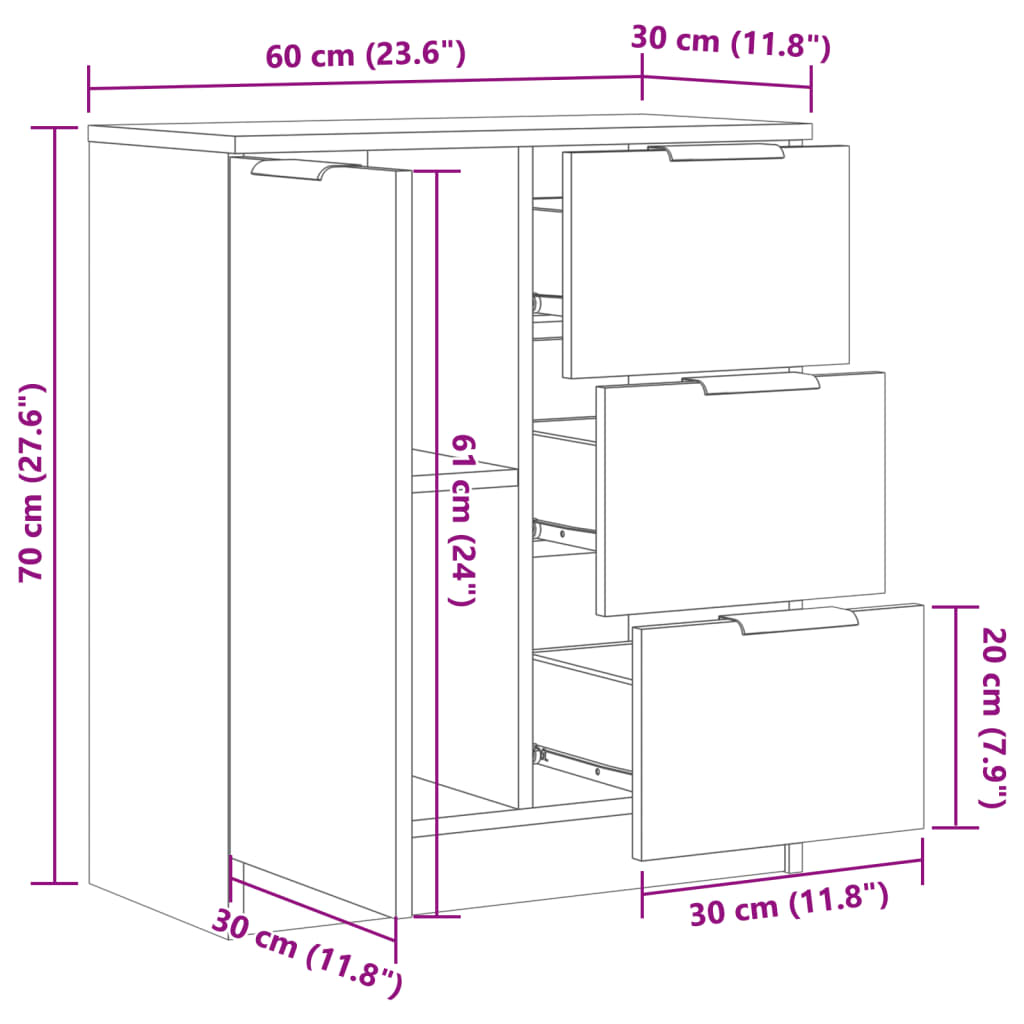 Dressoir 60x30x70 cm bewerkt hout oud houtkleurig - AllerleiShop