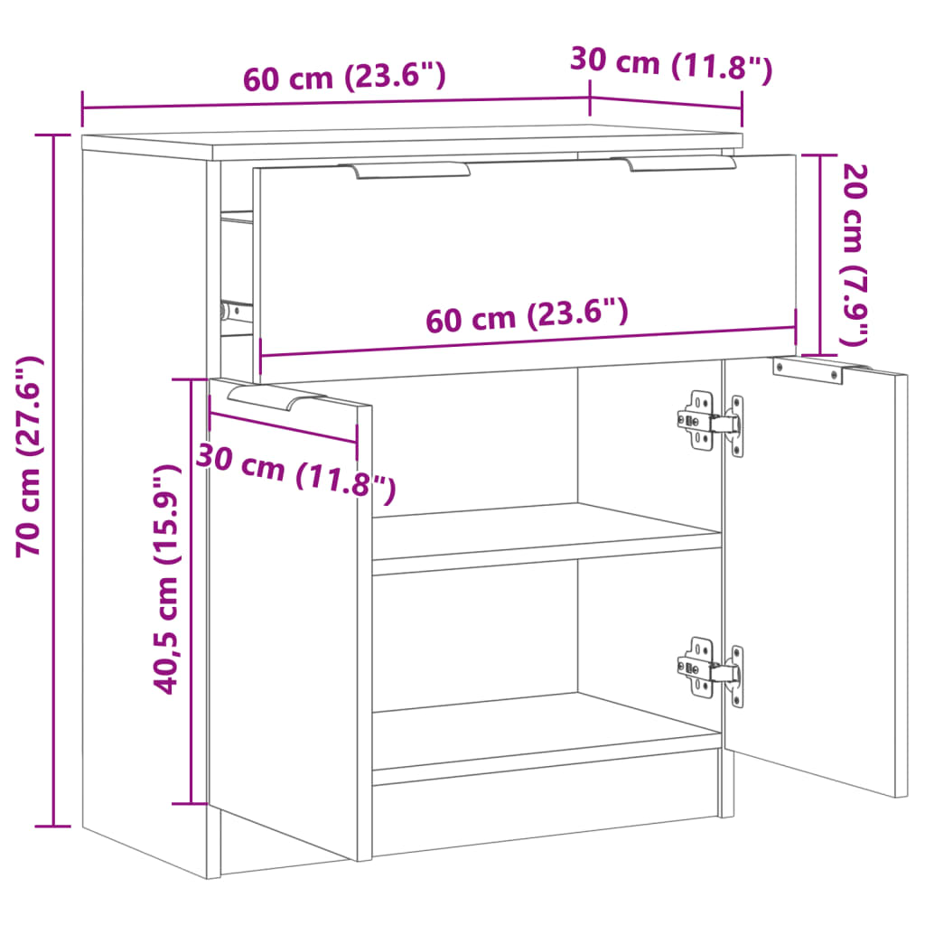 Dressoir 60x30x70 cm bewerkt hout oud houtkleurig - AllerleiShop