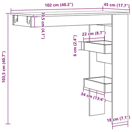 Bartafel wandgemonteerd 102x45x103,5 cm bewerkt hout oud hout - AllerleiShop