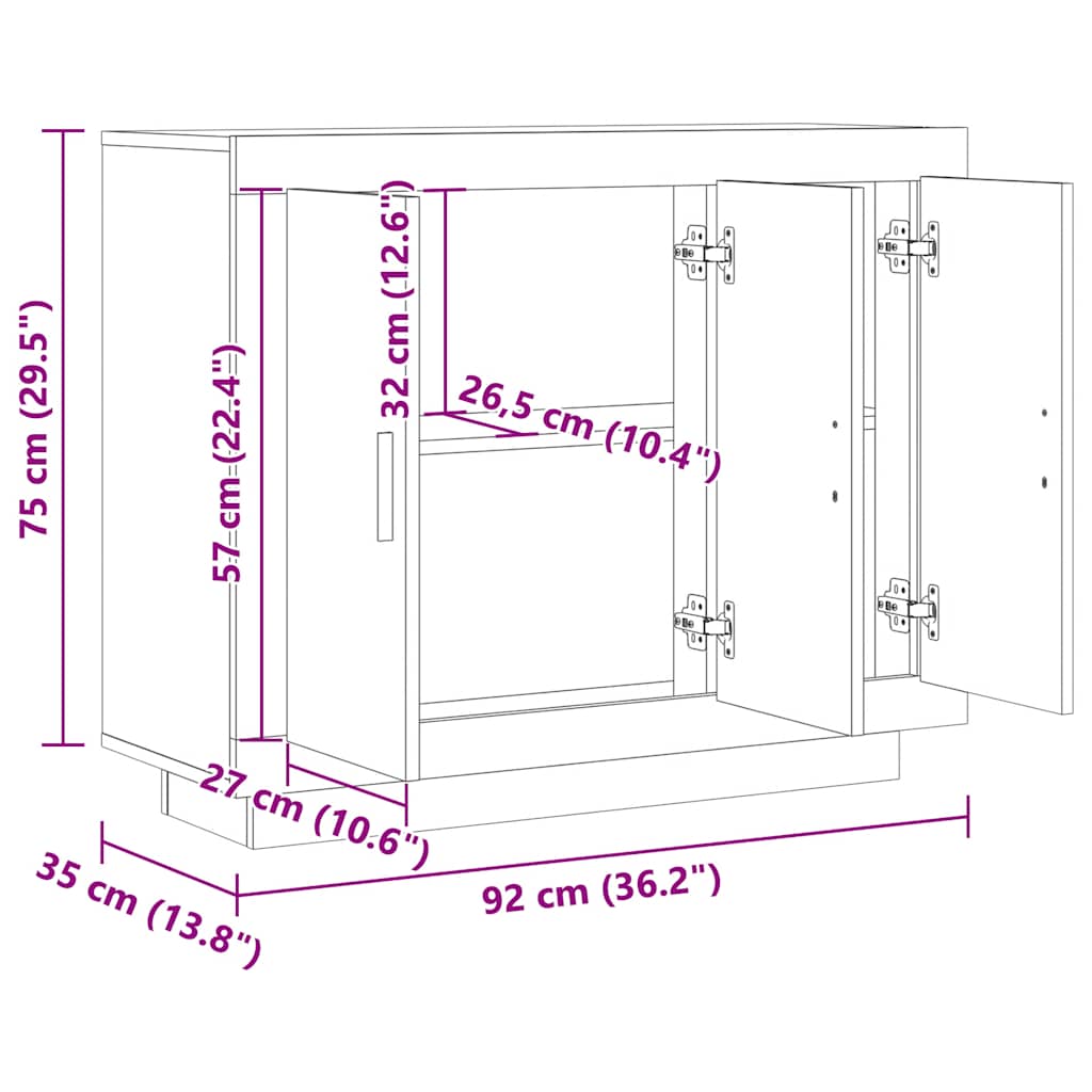 Dressoir 92x35x75 cm bewerkt hout artisanaal eikenkleur - AllerleiShop