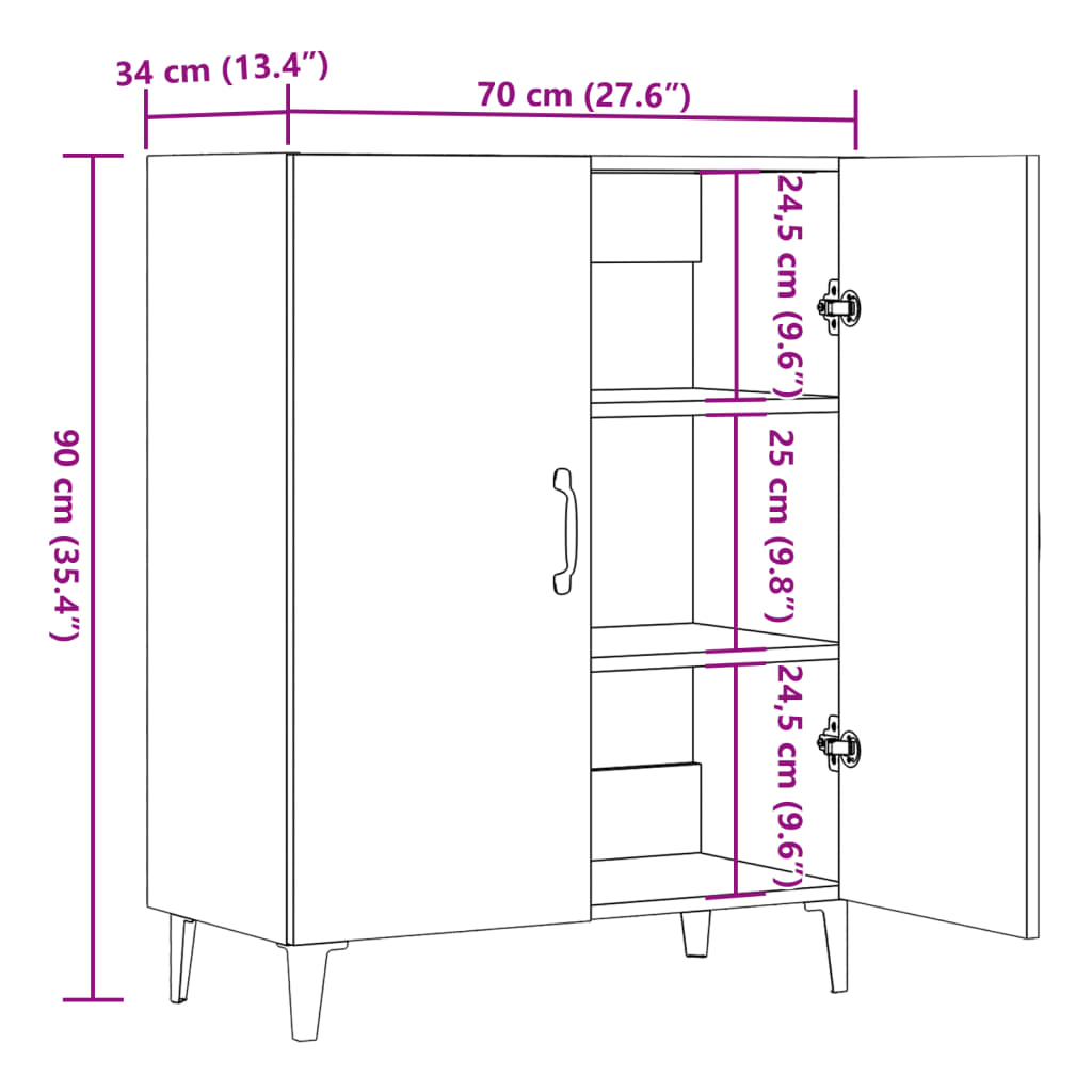 Dressoir 70x34x90 cm bewerkt hout oud houtkleurig - AllerleiShop