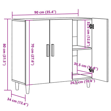 Dressoir 90x34x80 cm bewerkt hout artisanaal eikenkleur - AllerleiShop