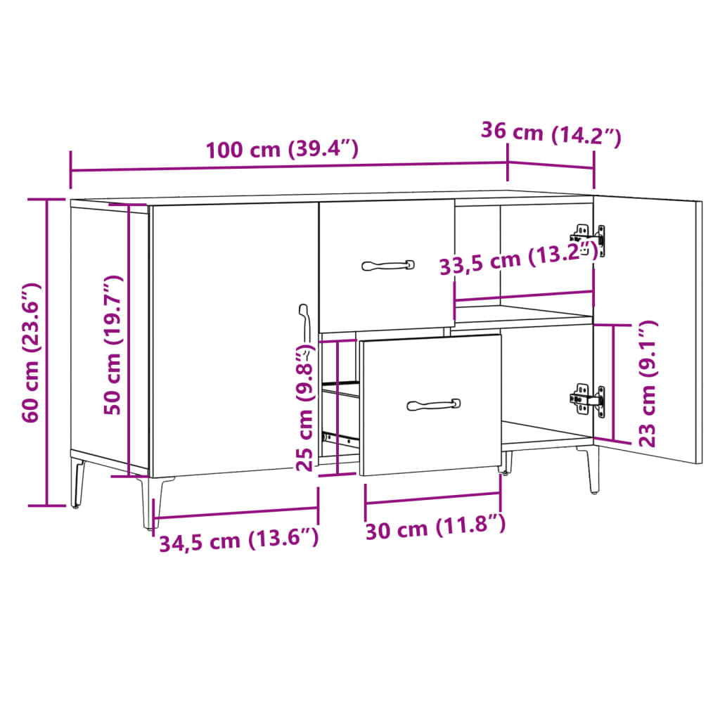 Dressoir 100x36x60 cm bewerkt hout oud houtkleurig - AllerleiShop