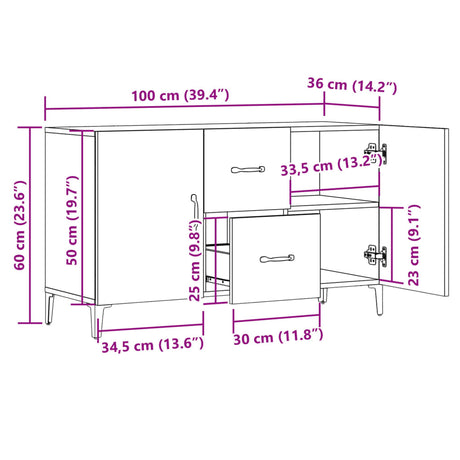 Dressoir 100x36x60 cm bewerkt hout oud houtkleurig - AllerleiShop