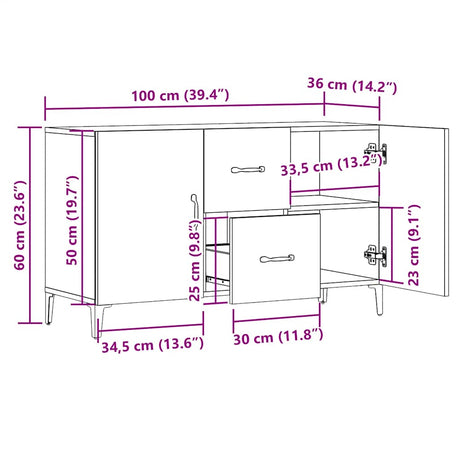 Dressoir 100x36x60 cm bewerkt hout artisanaal eikenkleurig - AllerleiShop