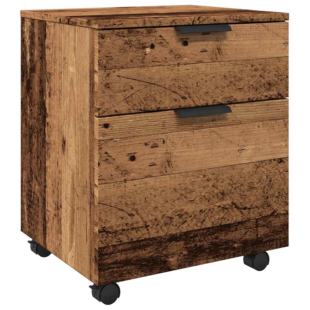 Dossierkast verrijdbaar 45x38x54cm bewerkt hout oud houtkleurig