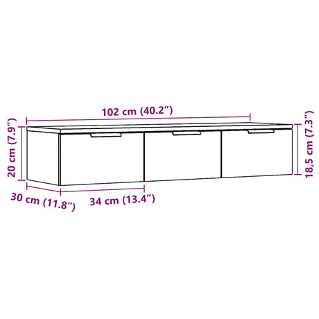 Wandkast 102x30x20 cm bewerkt hout artisanaal eikenkleur - AllerleiShop