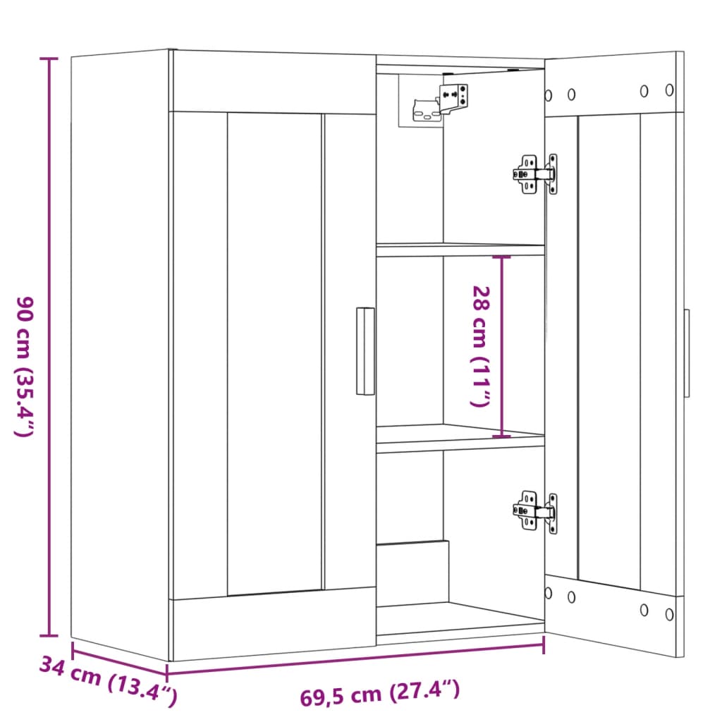 Hangkast 69,5x34x90 cm oud houtkleurig - AllerleiShop