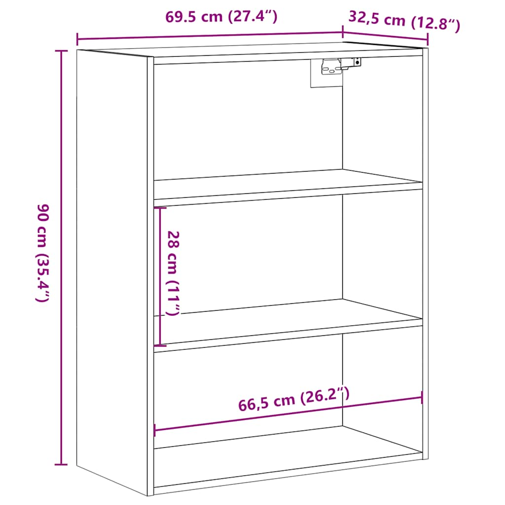 Hangkast 69,5x32,5x90 cm artisanaal eikenkleur - AllerleiShop