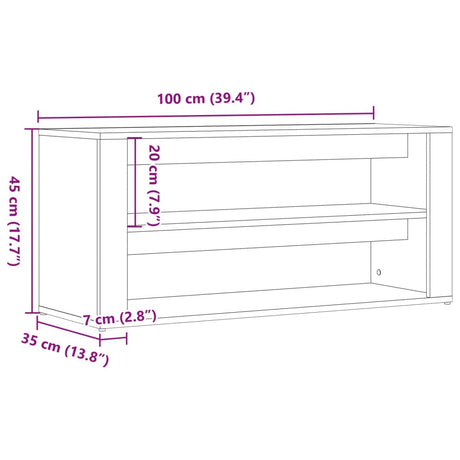 Schoenenbank 100x35x45 cm bewerkt hout oud houtkleurig - AllerleiShop