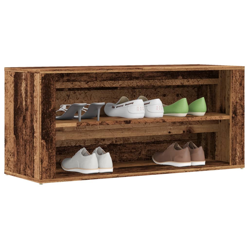 Schoenenbank 100x35x45 cm bewerkt hout oud houtkleurig - AllerleiShop